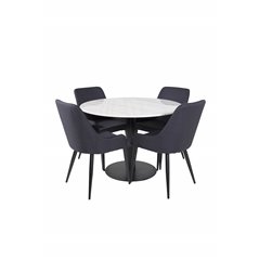 Estelle Round Dining Table ø106 H75 - White / Black, Plaza Dining Chair - Black Legs - Black Fabric_4