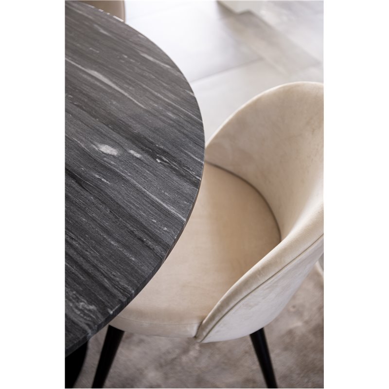 Estelle Round Dining Table ø106 H75 - Black / Black, Velvet Dining Chair - Beige / Black_4