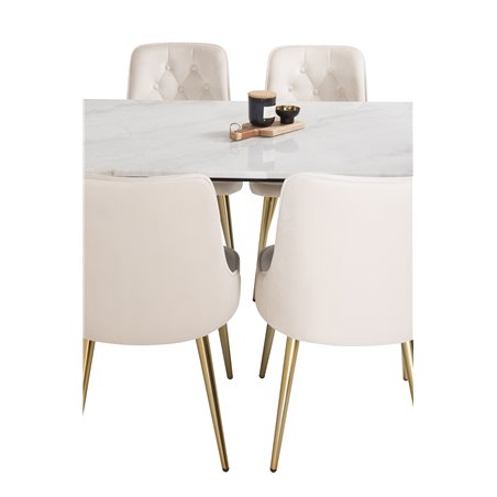 Estelle Dining Table 140*90 - White / Black, Velvet Deluxe Dining Chair - Beige / Brass_4