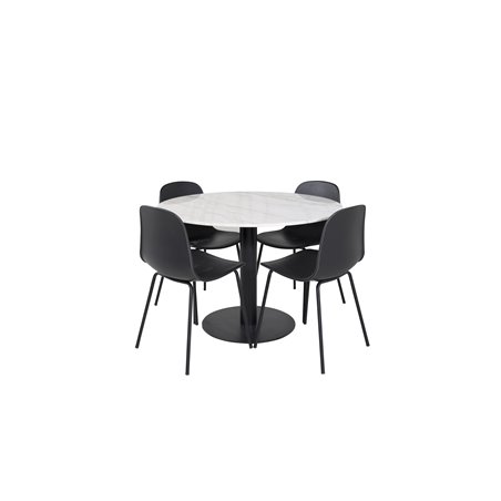 Estelle Round Dining Table ø106 H75 - White / Black, Arctic Dining Chair - Black Legs - Black Plastic_4