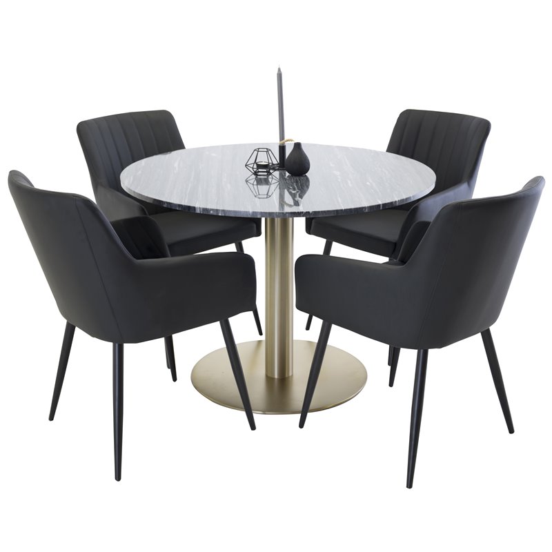 Estelle Round Dining Table ø106 H75 - Black / Brass, Comfort Dining Chair - Black / Black_4