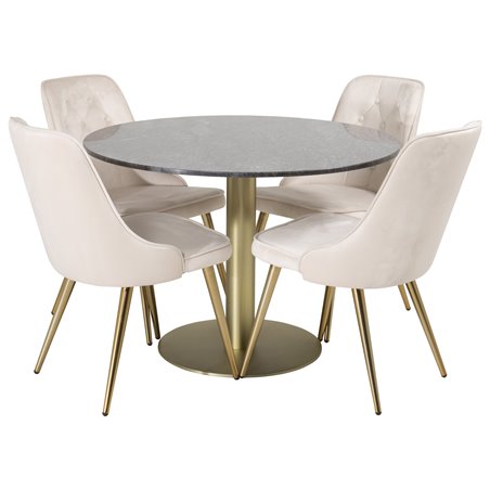 Estelle Round Dining Table ø106 H75 - Black / Brass, Velvet Deluxe Dining Chair - Beige / Brass_4