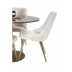 Estelle Round Dining Table ø106 H75 - Black / Brass, Velvet Deluxe Dining Chair - Beige / Brass_4