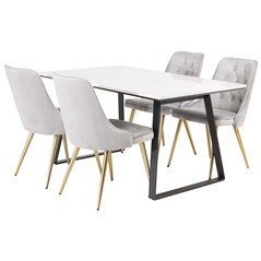 Estelle Dining Table 140*90 - White / Black, Velvet Deluxe Dining Chair - Light Grey / Brass_4