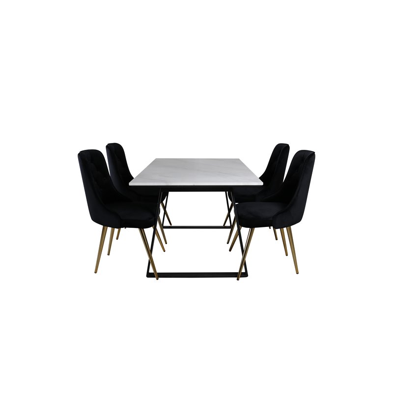 Estelle Dining Table 140*90 - White / Black, Velvet Deluxe Dining Chair - Black / Brass_4