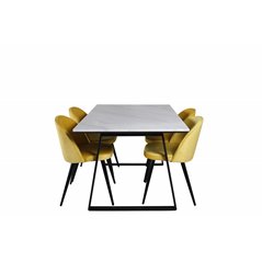 Estelle Dining Table 140*90 - White / Black, Velvet Dining Chair - Yellow / Black_4