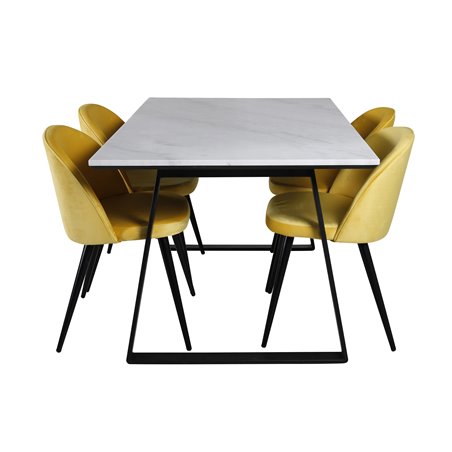 Estelle Dining Table 140*90 - White / Black, Velvet Dining Chair - Yellow / Black_4