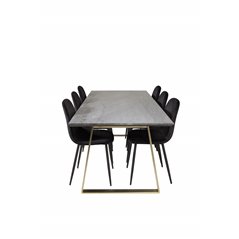 Estelle Dining Table 200*90*H76 - Grey / Brass, Polar Dining Chair - Black legs / Black Velvet (ersätter 19902-888)_6