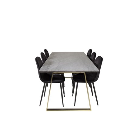 Estelle Dining Table 200*90*H76 - Grey / Brass, Polar Dining Chair - Black legs / Black Velvet (ersätter 19902-888)_6