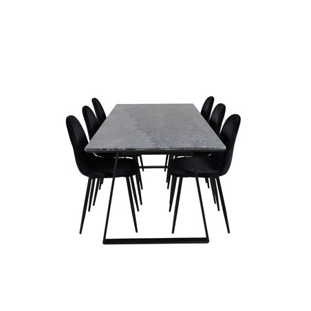 Estelle Dining Table 200*90*H76 - Black / Black, Polar Dining Chair - Black legs / Black Velvet (ersätter 19902-888)_6