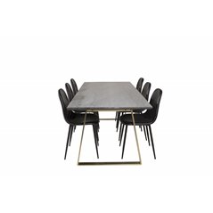 Estelle Dining Table 200*90*H76 - Grey / Brass, Polar Dining Chair - Black / Black_6