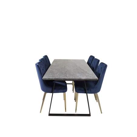 Estelle Spisebord 200 * 90 * H76 - Sort / Sort, Velvet Deluxe spisebordsstol - Blue / Messing_6