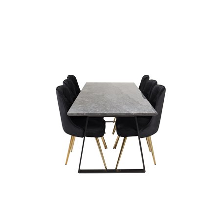 Estelle Dining Table 200*90*H76 - Black / Black, Velvet Deluxe Dining Chair - Black / Brass_6