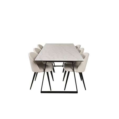 Estelle Dining Table 200*90*H76 - White / Black, Velvet Dining Chair Corduroy - Beige / Black_6