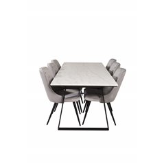 Estelle Dining Table 200*90*H76 - White / Black, Velvet Deluxe Dining Chair - Light Grey / Black_6