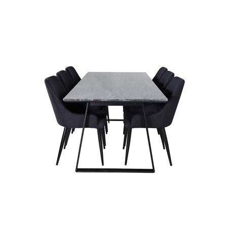 Estelle Dining Table 200*90*H76 - Black / Black, Plaza Dining Chair - Black Legs - Black Fabric_6