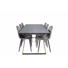 Estelle Dining Table 200*90*H76 - Grey / Brass, Polar Dining Chair - Black legs / Light Grey Velvet (ersätter 19902-885)_6