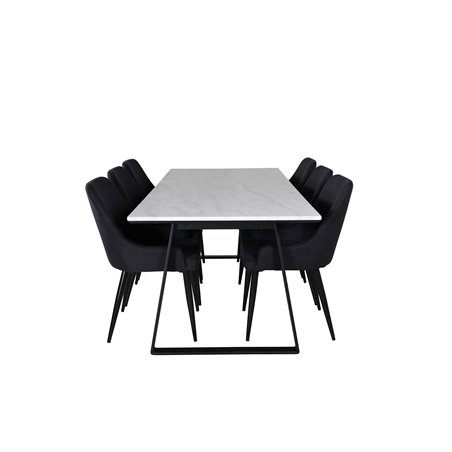 Estelle Dining Table 200*90*H76 - White / Black, Plaza Dining Chair - Black Legs - Black Fabric_6