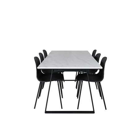 Estelle Dining Table 200*90*H76 - White / Black, Arctic Dining Chair - Black Legs - Black Plastic_6