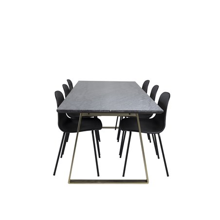 Estelle Dining Table 200*90*H76 - Grey / Brass, Arctic Dining Chair - Black Legs - Black Plastic_6