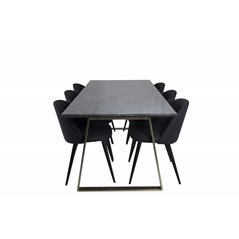 Estelle Dining Table 200*90*H76 - Grey / Brass, Velvet Dining Chiar  - Black legs- Black Fabric_6