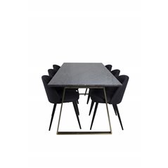 Estelle Dining Table 200*90*H76 - Grey / Brass, Velvet Dining Chiar  - Black legs- Black Fabric_6