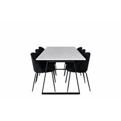 Estelle Dining Table 200*90*H76 - White / Black, Wrinkles Dining Chair - Black Legs - Black  Velvet_6