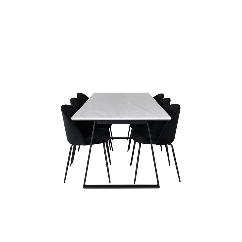 Estelle Dining Table 200*90*H76 - White / Black, Wrinkles Dining Chair - Black Legs - Black  Velvet_6