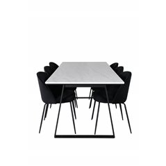 Estelle Dining Table 200*90*H76 - White / Black, Wrinkles Dining Chair - Black Legs - Black  Velvet_6