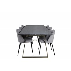 Estelle Dining Table 200*90*H76 - Grey / Brass, Wrinkles Dining Chair - Black Legs - Grey Velvet_6