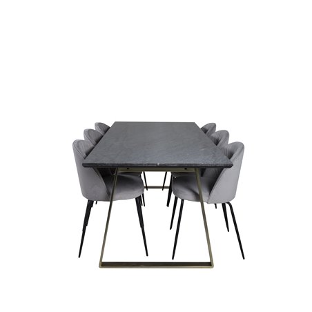 Estelle Dining Table 200*90*H76 - Grey / Brass, Wrinkles Dining Chair - Black Legs - Grey Velvet_6