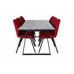 Estelle Dining Table 200*90*H76 - Black / Black, Gemma  Dining Chair - Black Legs - Red Fabric_6