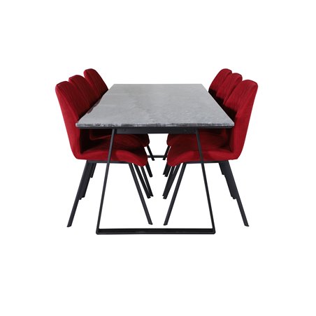 Estelle Dining Table 200*90*H76 - Black / Black, Gemma  Dining Chair - Black Legs - Red Fabric_6