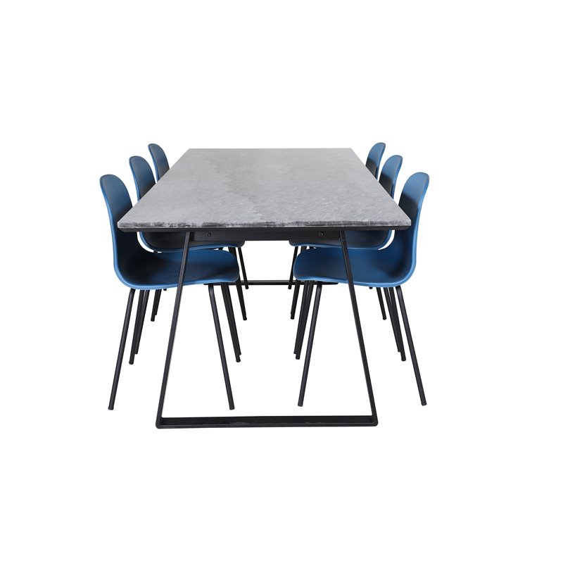 Estelle Spisebord 200 * 90 * H76 - Sort / Sort, Arctic Dining Chair - Sorte Ben - Blue Pla stic_6