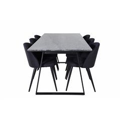 Estelle Dining Table 200*90*H76 - Black / Black, Velvet Dining Chiar  - Black legs- Black Fabric_6