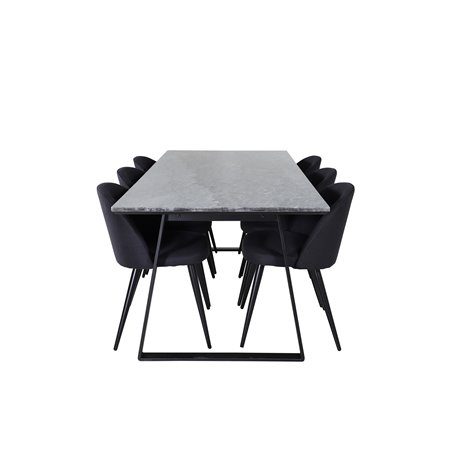 Estelle Dining Table 200*90*H76 - Black / Black, Velvet Dining Chiar  - Black legs- Black Fabric_6