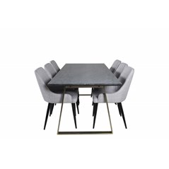 Estelle Dining Table 200*90*H76 - Grey / Brass, Plaza Dining chair - Black legs - Light  Grey Fabric_6