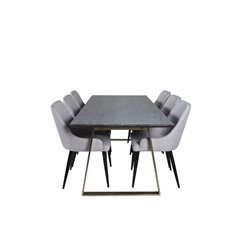 Estelle Dining Table 200*90*H76 - Grey / Brass, Plaza Dining chair - Black legs - Light  Grey Fabric_6