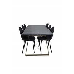 Estelle Dining Table 200*90*H76 - Grey / Brass, Polar Dining Chair - Black Legs - Black Fabric_6