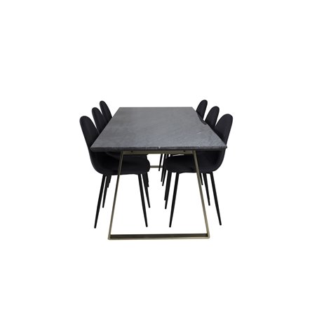 Estelle Dining Table 200*90*H76 - Grey / Brass, Polar Dining Chair - Black Legs - Black Fabric_6