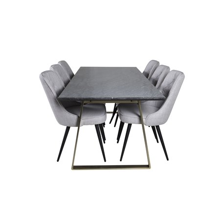 Estelle Dining Table 200*90*H76 - Grey / Brass, Velvet Deluxe Dining Chair - Black Legs - Light Grey Fabric_6