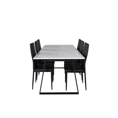 Estelle Dining Table 200*90*H76 - White / Black, Slim High Back Dining Chair - Black Legs - Black PU_6