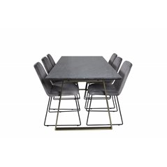 Estelle Dining Table 200*90*H76 - Grey / Brass, Muce  Dining Chair - Black Legs - Grey Velvet_6