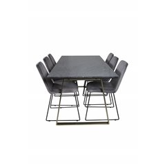 Estelle Dining Table 200*90*H76 - Grey / Brass, Muce  Dining Chair - Black Legs - Grey Velvet_6