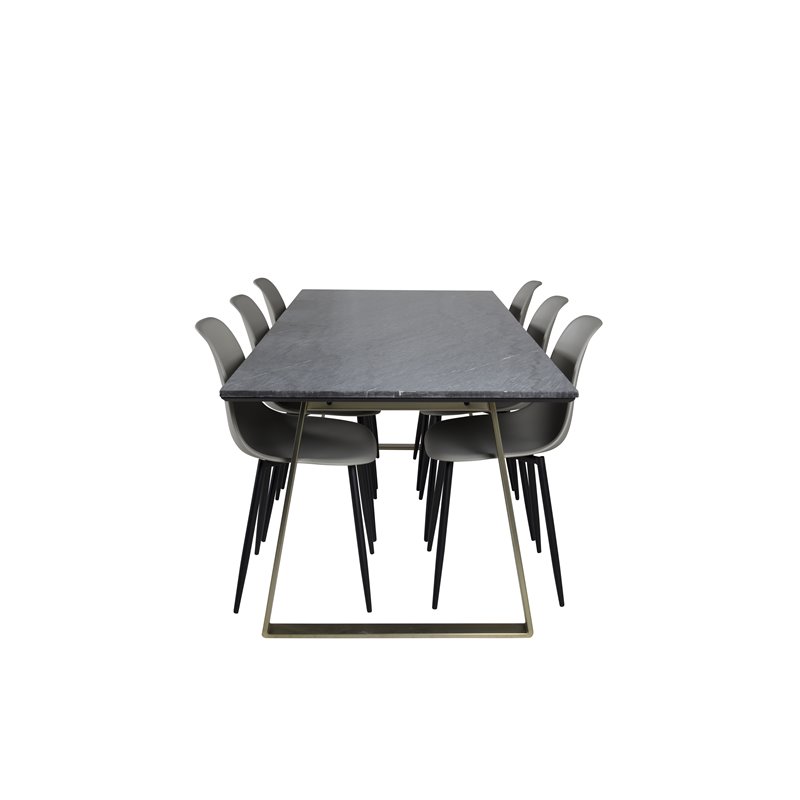 Estelle Dining Table 200*90*H76 - Grey / Brass, Polar Plastic Dining Chair - Black Legs / Grey Plastic_6