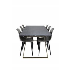 Estelle Dining Table 200*90*H76 - Grey / Brass, Polar Plastic Dining Chair - Black Legs / Grey Plastic_6