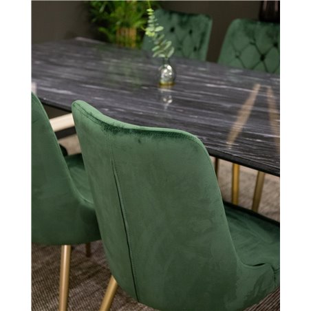 Estelle Dining Table 200*90*H76 - Black / Black, Velvet Deluxe Dining Chair - Green / Brass_6