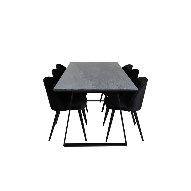 Estelle Dining Table 200*90*H76 - Black / Black, Velvet Dining Chair - Black / Black_6