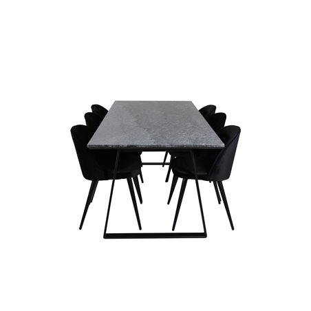 Estelle Dining Table 200*90*H76 - Black / Black, Velvet Dining Chair - Black / Black_6