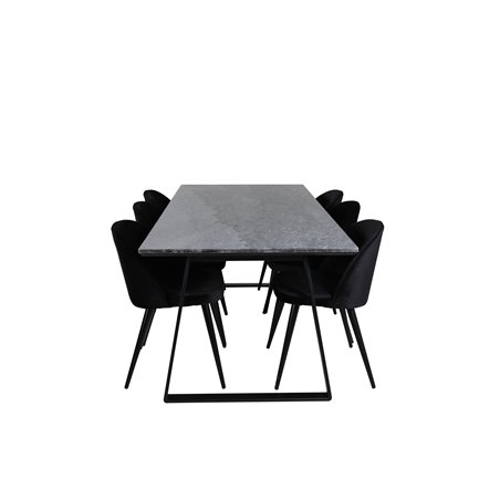 Estelle Dining Table 200*90*H76 - Black / Black, Velvet Dining Chair - Black / Black_6